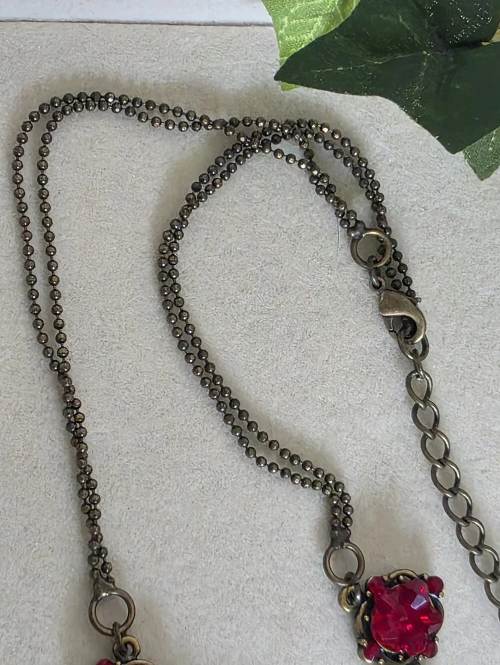 Boho Red Statement Necklace & Earring Set – Antique Brass Tone & Crystal